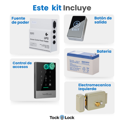 Kit Control de Acceso Huellas Chapa Electromecánica Tock Lock