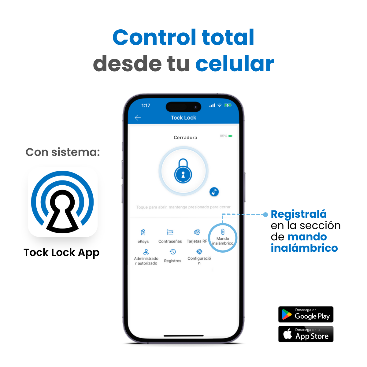 Mando Inalámbrico BT para Cerradura Tock Lock APP